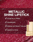 Oulac Wine Red Lipstick for Women with Metallic 3D Shine Lightweight Hydrating Formula, High Impact Lip Color, Vegan Beauty, Full Coverage Lip Makeup, Christmas Gifts for Women, One Last Kiss (14)