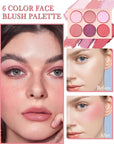 Matte Face Blush Palette with Brush-6 Colors Pink Purple Silky Mineral Blendable Blusher Contour Powder for Cheeks,Longlasting Facial Beauty Cosmetic,Mother's Day Makeup Gift for Women Girl-Set 01