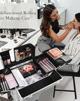Professional Rolling Makeup Case with Wheels, 5-in-1 Makeup Train Case, Cosmetic Makeup Trolley Cart Travel Cosmetology Case On Wheels with Key for Hairstylists, Nail Tech(Black Crystal)