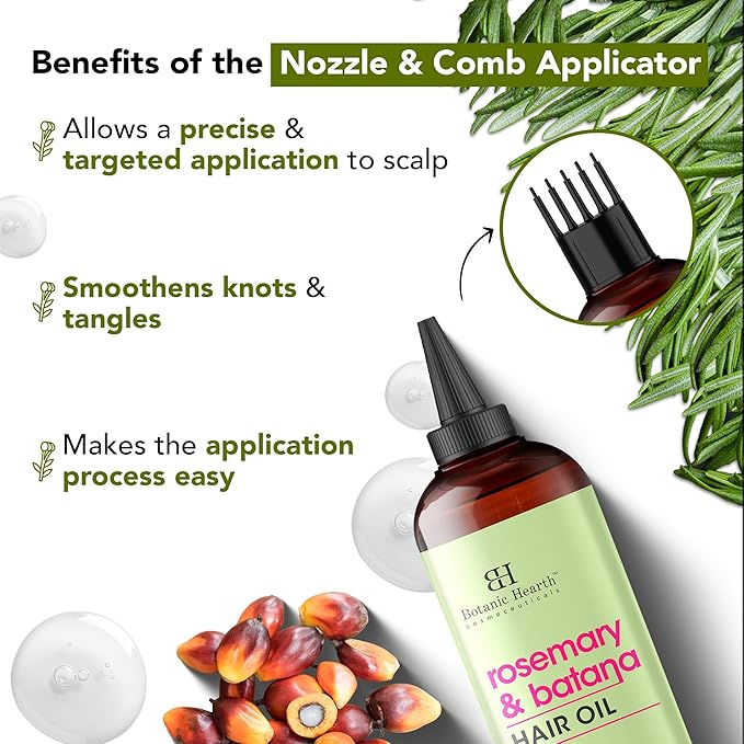 Botanic Hearth 100% Pure Rosemary Batana Oil For Hair Growth | Infused with Biotin, Jojoba, Castor Oil | Hair Oil Repairs Dry Damaged Hair, Strengthening, Healthier - Hair Tonic, 2 fl oz, 2pack