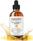 PURA D'OR 20% Vitamin C Serum 4 Oz - Lightweight Maximum Strength Formula - Retinol, Hyaluronic Acid, Ferulic Acid - Professional Grade Treatment For Face & Eyes, Wrinkles - Men & Women