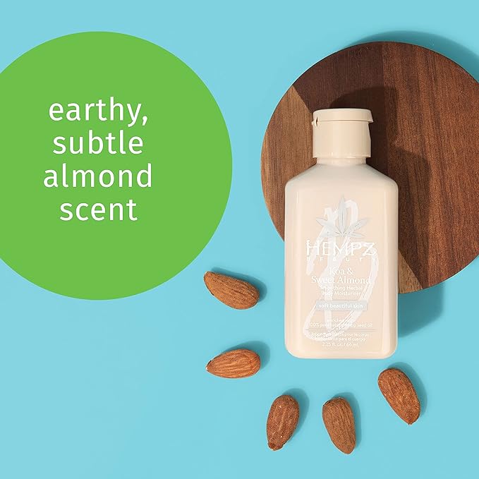 Hempz Smoothing Herbal Body Moisturizer, Koa & Sweet Almond, 2.25 oz - Lightweight Lotion with Hemp Seed Oil & Shea Butter, Vegan for Dry Skin