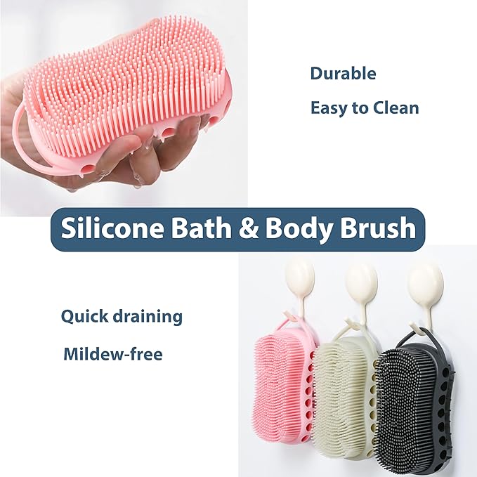 MtBoi Double-Sided Exfoliating Silicone Body Scrubber, 2-in-1 Bath Scrubber, Shampoo Brush, Silicone Loofah for All Skin Types, Shower Body Scrubber, Easy to Clean, Lather Well (Black)
