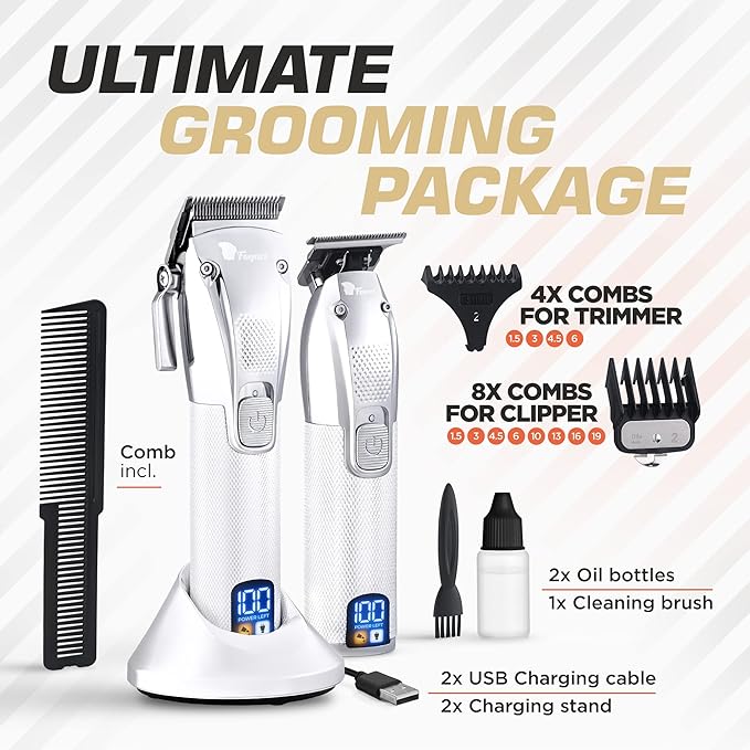 Fagaci Professional Hair Clippers for Men Set Turbo Power with Precise Cutting, Barber Clippers for Hair Cutting, Cordless Hair Clippers and Trimmers Set, Maquina de Cortar Cabello, Haircut Barber Kit
