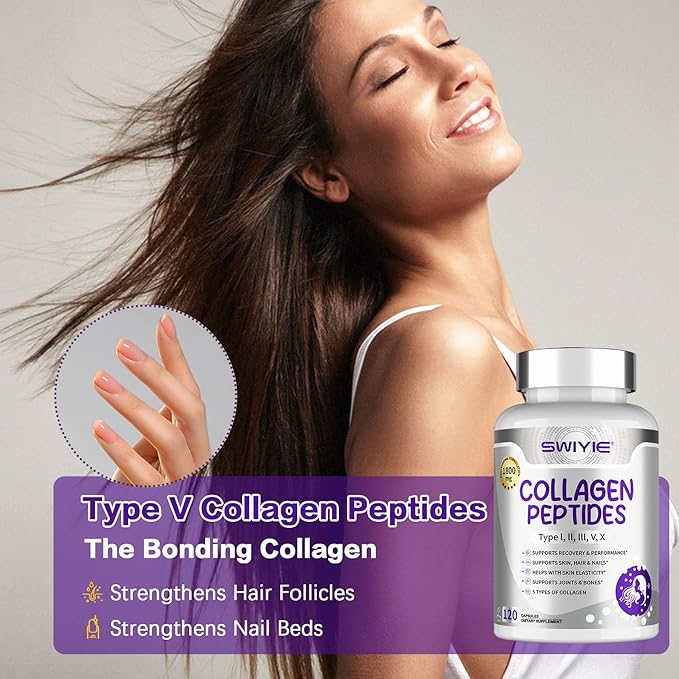 Multi Collagen Peptides Capsules 1800mg, Hydrolyzed Collagen Supplements for Women & Men with Types I, II, III, V & X, Collagen Protein Supports Skin Nails Bones & Joints | 120 Count