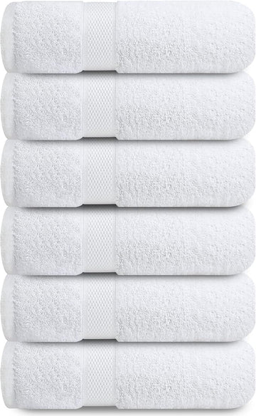 Infinitee Xclusives White Hand Towels for Bathroom - Set of 6 (16x28 inches) 600 GSM, 100% Cotton Ultra Soft, Quick Drying, Hotel Quality Hand Towel Set (Brilliant White, Hand Towels)