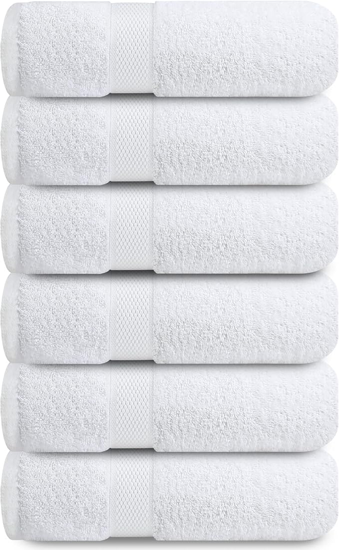 Infinitee Xclusives White Hand Towels for Bathroom - Set of 6 (16x28 inches) 600 GSM, 100% Cotton Ultra Soft, Quick Drying, Hotel Quality Hand Towel Set (Brilliant White, Hand Towels)