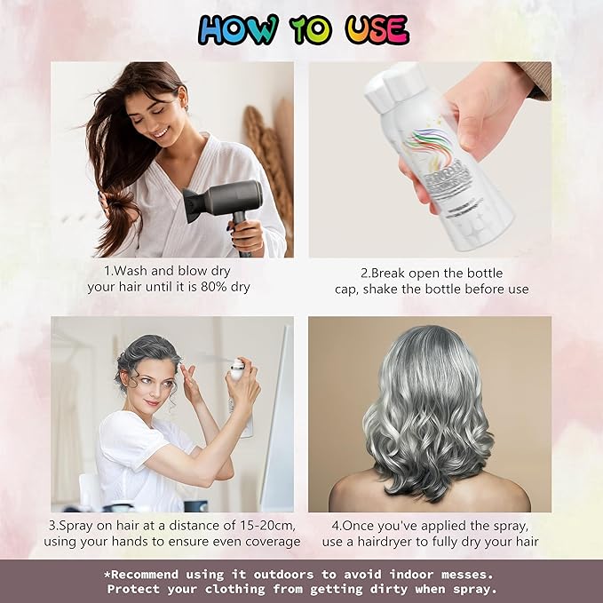 Temporary Hair Color Spray for Adults & Kids - Instant Silver Gray Dye Alternative | Non-Sticky, Washable & Gentle Formula | Party, Halloween, Costume Makeup (150 ml)
