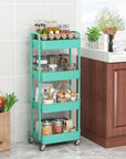 Sywhitta 4-Tier Plastic Rolling Utility Cart with Handle, Multi-Functional Storage Trolley for Office, Living Room, Kitchen, Movable Storage Organizer with Wheels, Green
