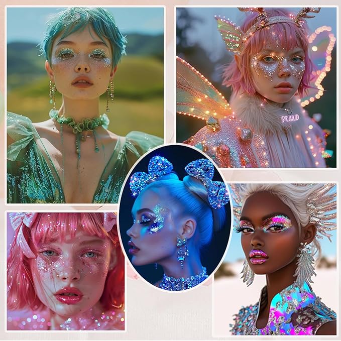 Face Body Glitter, Hair Glitter Sparkles Chunky Face Glitter Gel for Girls Makeup Singer Concerts Mermaid Festival Sequins Face Paint (3pc White)