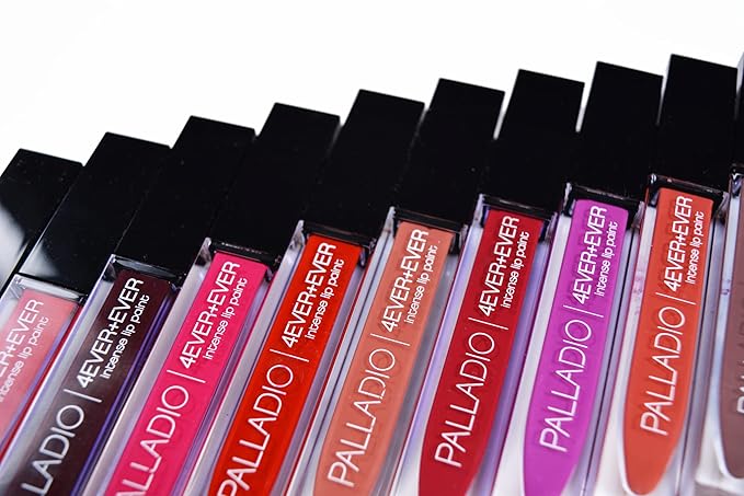 Palladio 4 Ever + Ever Intense Lip Paint, Liquid Lipstick, High Pigmented Lip Gloss, High Shine Vinyl Finish, Rich Color Coverage, Moisturizes Lips, Doe Foot Wand Applicator, BFFL