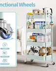 TOOLF 4-Tier Metal Rolling Cart with Wheels, Storage Utility Organizer Cart for Kitchen, Bathroom, Office, Baby Essentials & Makeup - Lockable Casters, Easy Assembly, Large Capacity, Green