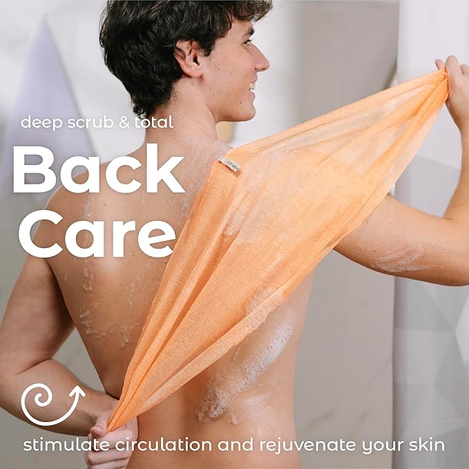 MainBasics Exfoliating Shower Towel - Japanese Nylon Bath Towel and Body Washcloth, Quick-Dry, Durable, Deep Exfoliation (Set of 3, Coral Reef)