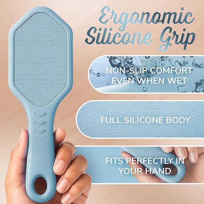 Silicone Foot Callus Remover - Nano Glass Foot File for Dead Skin and Cracked Heels - Callus Remover for Feet & Hard Skin - Ergonomic Foot Scrubber & Exfoliator for Soft, Smooth Feet - Blue