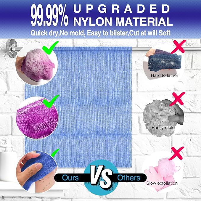 4 Pieces Exfoliating Washcloth Shower Towel African Net Sponge Japanese Wash Cloth Face Exfoliating Sponge Loofah Exfoliating Body Scrubber for Body Exfoliation (Brown, Blue, Purple,Grey)