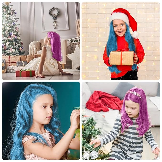 New Hair Chalk Comb Temporary Hair Color Dye for Girls Kids with Light Color Hair, Washable Hair Chalk for Girls Age 4 5 6 7 8 9 10 Birthday Cosplay DIY, Christmas, New Year (Pink+Blue)