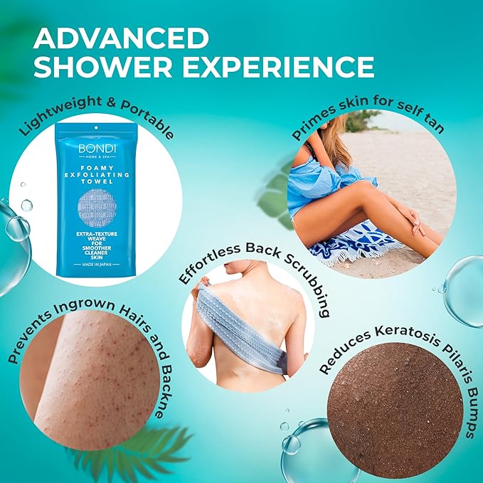 BONDI Exfoliating Washcloth for Smooth Skin - Extra Long - Perfect for Back Scrubbing - Made in Japan