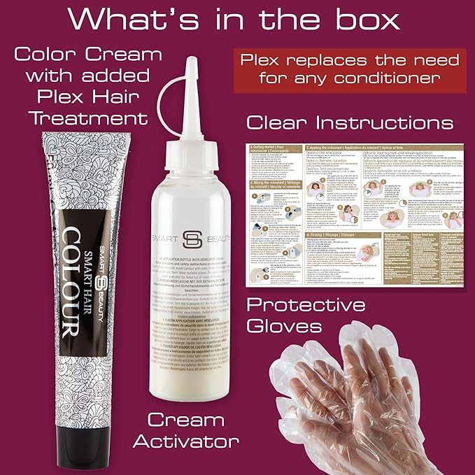 Smart Beauty Plum Hair Dye Permanent with Plex Anti-breakage Technology, Cream Form, Vegan, PPD Free, For Light to Mid-dark Brown Hair
