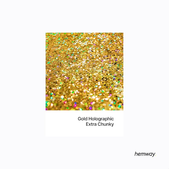Hemway Eco Friendly Biodegradable Glitter 100g / 3.5oz Bio Cosmetic Safe Sparkle Vegan for Face, Eyeshadow, Body, Hair, Nail and Festival Makeup - Extra Chunky (1/24" 0.040" 1mm) - Gold Holographic