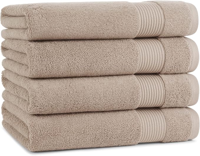 Arkwright Bath Towels Set of 4 - Super Soft 100% Cotton, 600 GSM Quick Dry & Absorbent, Luxury Bathroom Essentials for Hotels, Spa, Hosts, and Vacation Rentals, Latte Beige