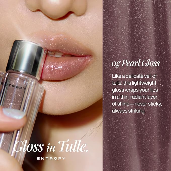 ENTROPY MAKEUP Tulle Lip Gloss, Lightweight 3D Pearl Shimmer, Ultra-Gloss High Shine, Non-Sticky Moisturizing Lip Gloss with Peptide Complex, Frill