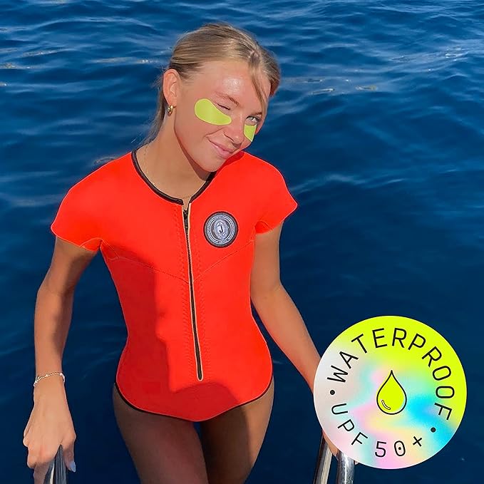 Sun Patch, Hypoallergenic Sun-Screen Under Eye Patches, 100% Silicone UPF-50 UV Protection, Reusable, 1 Pack/4 Pairs, Yellow (Golf, Surf, Swim, Ski & Snow, Outdoors)