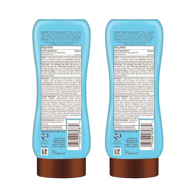 Hawaiian Tropic Everyday Active Lotion Sunscreen SPF 30, 8oz Twin Pack | Broad Spectrum, Oxybenzone Free Sunblock, 8oz Each