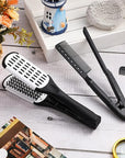 Chengu 2 Pcs Boar Bristle Brushes - Double Sided Clamp Brush and Flat Iron Comb for Straightening Knotty, Unkempt Hair (Black White, Black)