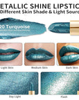 Oulac Metallic Green Lipstick for Women with Metallic 3D Shine, Lightweight Hydrating Formula, High-Impact Lip Color, Vegan Beauty, Full Coverage Lip Makeup, Turquoise (20)