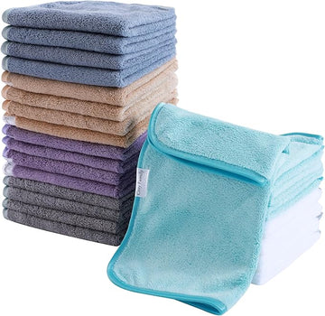 Cosy Family 24 Pack Soft Washcloths Set - 12 x 12 inches, Quick Drying - Highly Absorbent Coral Velvet Fingertip Towel Bathroom Wash Clothes for Bath, Spa, Facial, Kitchen - Warm Color