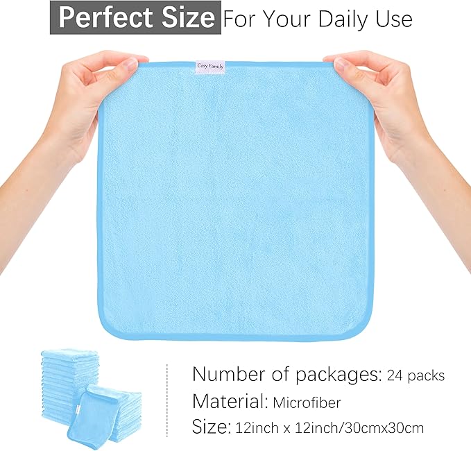 Cosy Family 24 Pack Soft Washcloths Set - 12 x 12 inches, Quick Drying - Highly Absorbent Coral Velvet Fingertip Towel Bathroom Wash Clothes for Bath, Spa, Facial, Kitchen - Aquamarine