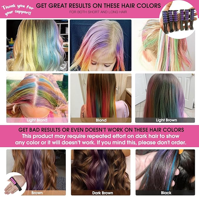 New Hair Chalk Comb Temporary Bright Hair Color Dye for Girls Kids, Washable Hair Chalk for Girls Age 4 5 6 7 8 9 10 New Year Birthday Cosplay DIY Halloween, Christmas（Purple)