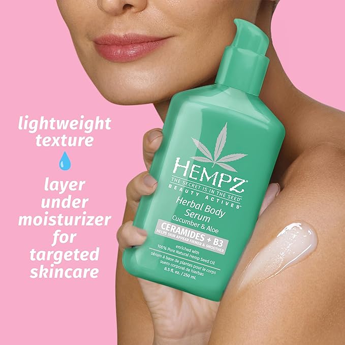 Hempz Cucumber & Aloe Body Serum with Ceramides, Light weight, Fast Absorbing, Gel Cream & B3 8.5 fl.oz.
