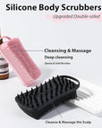 2 PC Silicone Body Scrubber, 2 in 1 Exfoliating Shower Bath Scrubber, Soft Silicone Loofah for Sensitive Skin, Shower Hair Scalp Massager, Easy to Clean, Lather Well (Black&Pink)