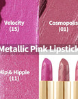 Oulac Metallic Pink Lipstick Set 3PCS High Impact Lipcolor with Moisturizing Formula, Vegan Beauty, Full-Coverage Lip Color, Christmas Gifts for Women, 4.3g X 3PCS