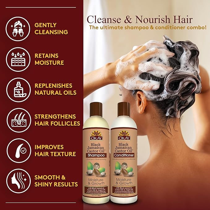 OKAY-Shampoo and Conditioner Black Jamaican Castor Oil Hair Care Set Moisture and Growth - Set Of 2
