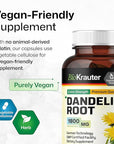 BIO KRAUTER Dandelion Root Capsules - 1800 mg Strength - 100 Count - Dandelion Root Supplement - Vegan Dandelion Powder Capsules for Digestion, Liver Support, Cleansing and Immunity
