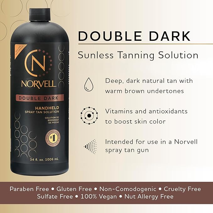 Norvell Premium Spray Tan Solution Double Dark 34 fl oz – Professional Sunless Tanning Formula for Deep Rich Bronze, Streak-Free, Fast-Drying, Long-Lasting Sunless Color