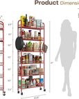 Slim Rolling Storage Cart 6 Tier, Metal Kitchen Rolling Utility Cart with Lockable Wheels for Kitchen, Bathroom, Office, Laundry Room, Small Narrow Spaces (Red 6 Inches)
