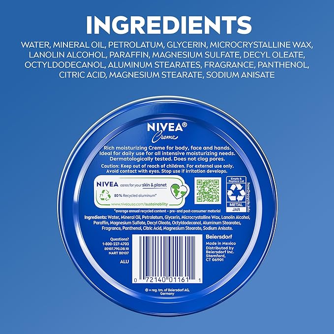 NIVEA Creme Body, Face and Hand Moisturizing Cream for All Skin Types, Rich Body Moisturizer with Provitamin B5, 13.5 Oz Tin