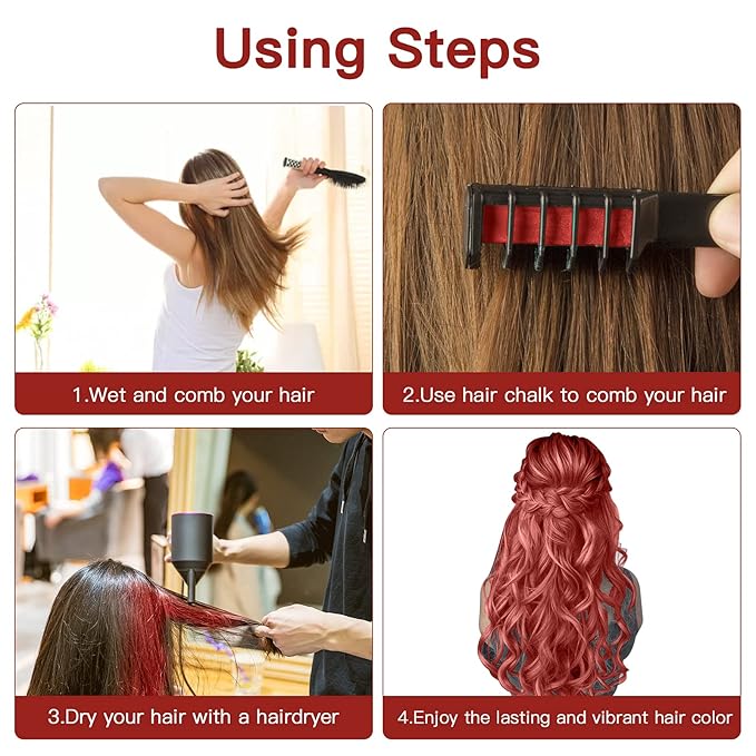 MSDADA New Hair Chalk Comb Temporary Hair Color Dye for Girls Kids with Light Color Hair, Washable Hair Chalk for Girls Age 4 5 6 7 8 9 10 Birthday Cosplay DIY, Christmas, New Year (Red & Green)