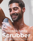 MainBasics Silicone Body Scrubber – Dual-Sided Shower Exfoliator for Men & Women, Gentle Silicone Loofah Alternative for Deep Clean (Dark Blue, Exfoliate)