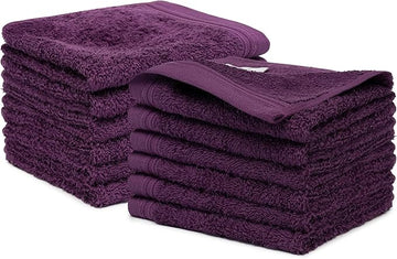 100% Cotton Washcloths Set 13” x 13” | Plum Towels | Set of 12 Ultra Soft and Highly Absorbent Washcloths Sets for Bathroom, Gym, Hotel, Spa | Machine Washable Face Towel
