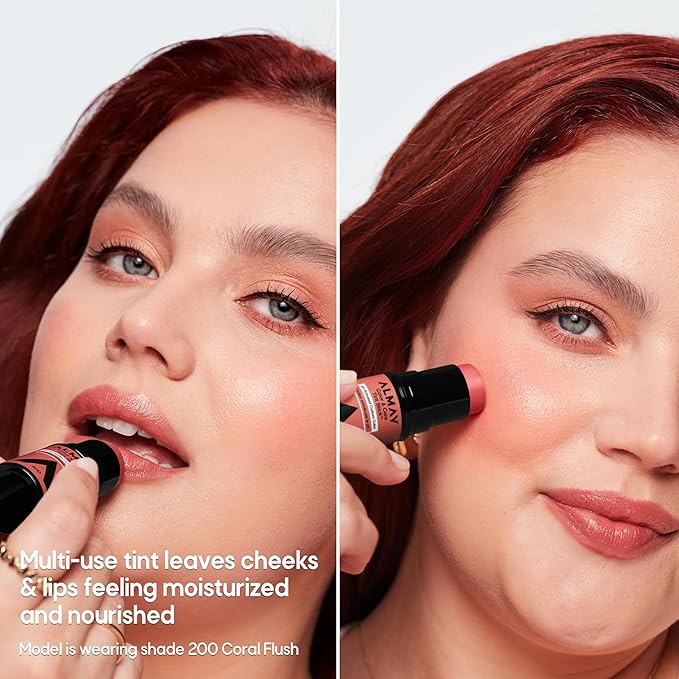 Almay Lip and Cheek Tint, Color & Care Tint Stick, Multi-Use Moisturizing Blush and Lip Color, Dewy Finish, 200 Coral Flush, 0.25 oz