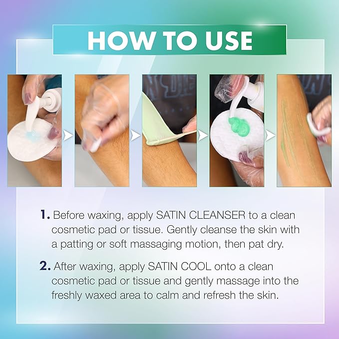 SATIN SMOOTH Pre Wax Cleanser & Aloe Vera Post Wax Cooling Gel Duo - Hair Removal Prep and Aftercare Kit, 16 oz