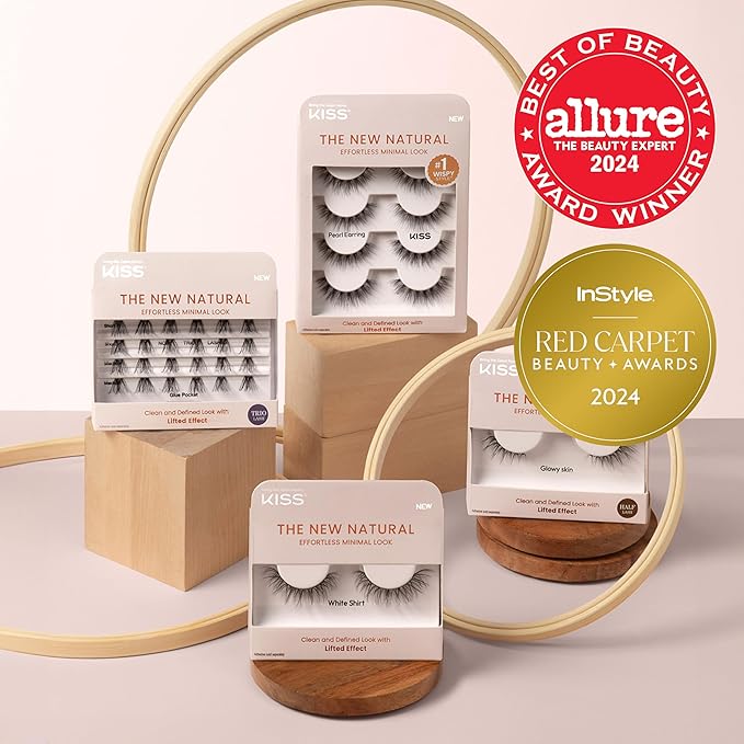 KISS The New Natural, False Eyelashes, 'Nude Blazer', 12 mm, Includes 4 Pairs Of Lashes, Contact Lens Friendly, Easy to Apply, Reusable Strip Lashes