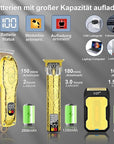 Professional Hair Clipper Set for Men Electric Shaver Razor Cordless Hair Cutting Barber Clippers Beard Trimmer Men’s Grooming Kit Gifts for him (Gold)