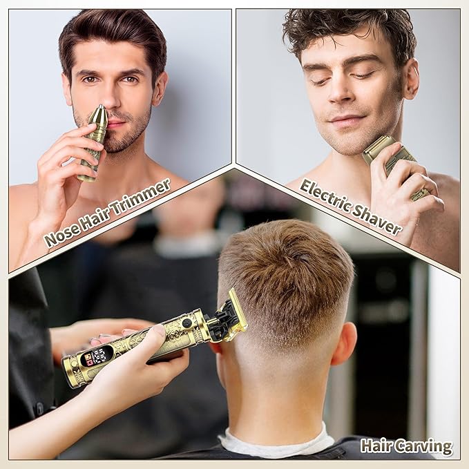 Electric Foil Shaver for Men, T-Blade Beard Trimmer Razor Nose Hair Trimmer Set, Cordless Rechargeable Beard Trimmers Professional Hair Clippers Kit with LCD, Gifts for Men Him Dad Fathers Day
