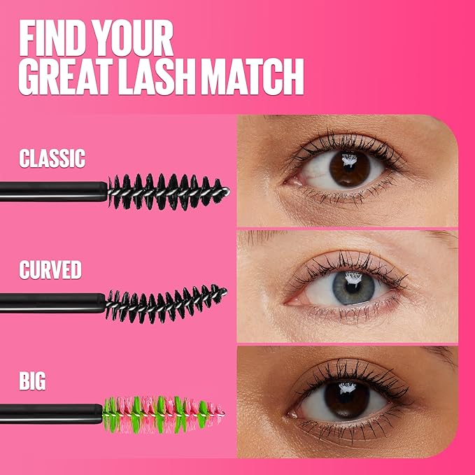 Maybelline Great Lash Washable Mascara Makeup, Volumizing Lash-Doubling Formula That Conditions As It Thickens, Blackest Black, 2 Count