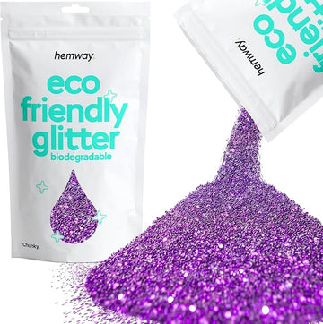 Hemway Eco Friendly Biodegradable Glitter 100g / 3.5oz Bio Cosmetic Safe Sparkle Vegan for Face, Eyeshadow, Body, Hair, Nail and Festival Makeup, Craft - Chunky (1/40" 0.025" 0.6mm) - Purple